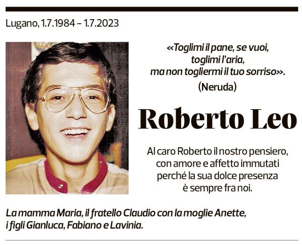 Annuncio funebre Roberto Leo