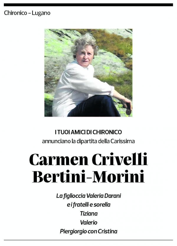 Annuncio funebre Carmen Crivelli Bertini-morini