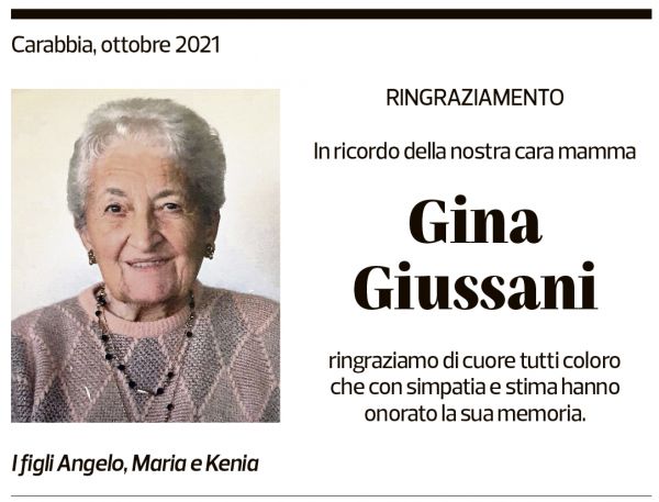 Annuncio funebre Gina Giussani