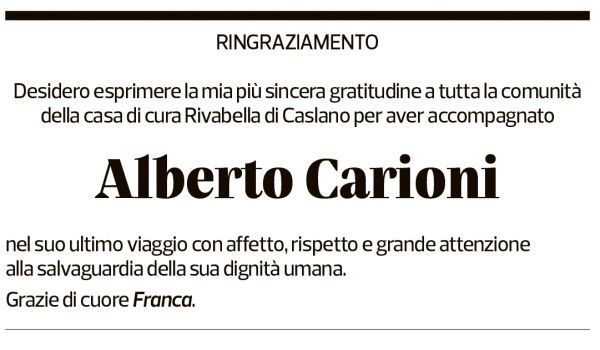 Annuncio funebre Alberto Carioni