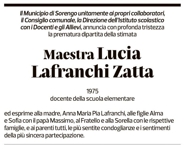Annuncio funebre Lucia Lafranchi Zatta