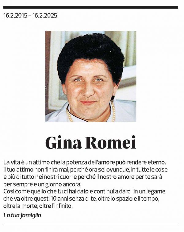 Annuncio funebre Gina Romei