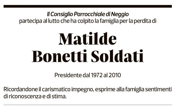 Annuncio funebre Matilde Bonetti Soldati
