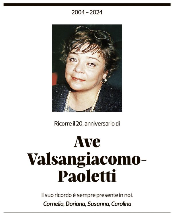 Annuncio funebre Ave Valsangiacomo-paoletti