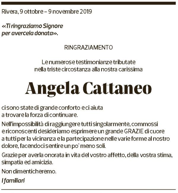 Annuncio funebre Angela Cattaneo