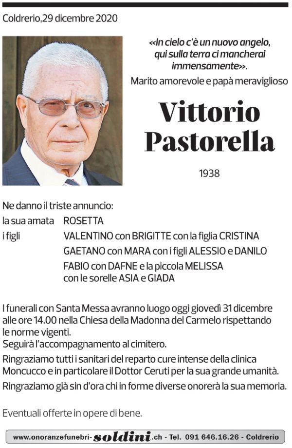 Annuncio funebre Vittorio Pastorella