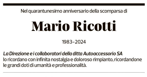 Annuncio funebre Mario Ricotti