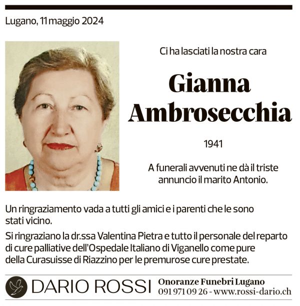 Annuncio funebre Gianna Ambrosecchia