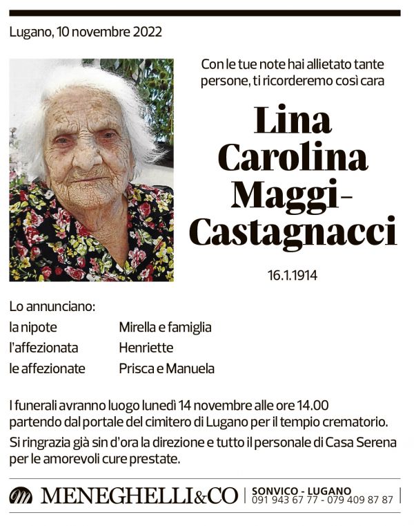 Annuncio funebre Lina Carolina Maggi-castagnacci