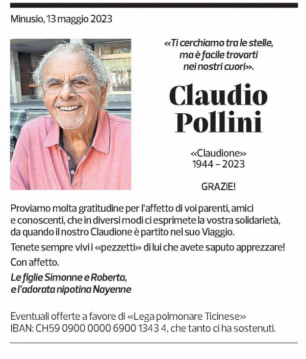 Annuncio funebre Claudio Pollini