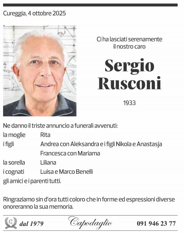 Annuncio funebre Sergio Rusconi