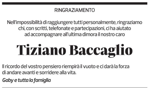Annuncio funebre Tiziano Baccaglio