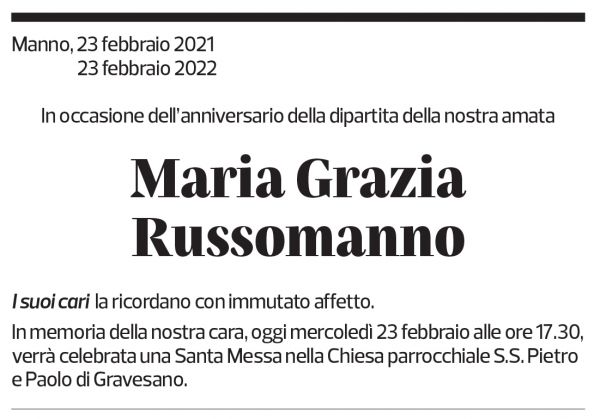 Annuncio funebre Maria Grazia Russomanno