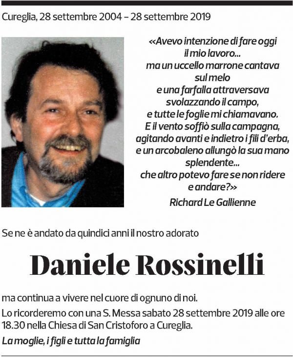 Annuncio funebre Daniele Rossinelli