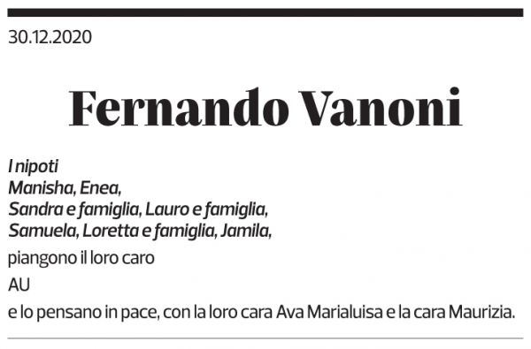 Annuncio funebre Fernando Vanoni