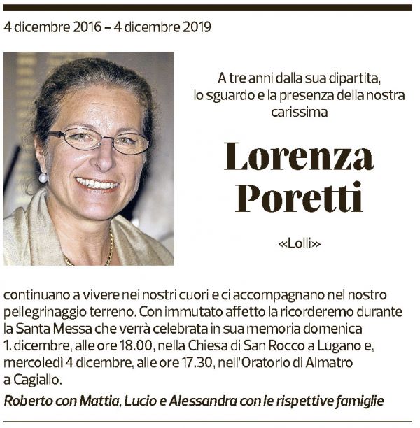 Annuncio funebre Lorenza Poretti