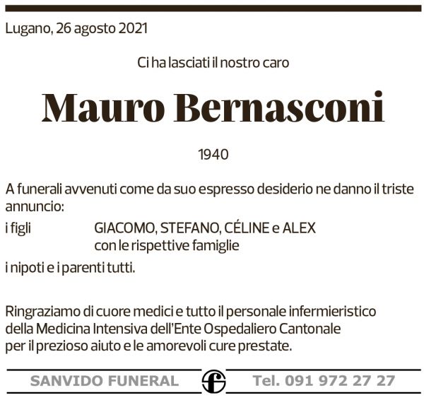 Annuncio funebre Mauro Bernasconi