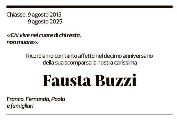 Annuncio funebre Fausta Buzzi