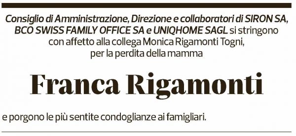 Annuncio funebre Franca Rigamonti