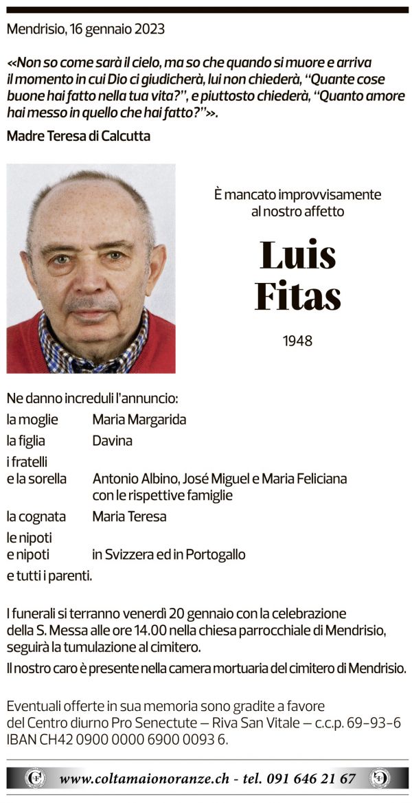 Annuncio funebre Luis Fitas