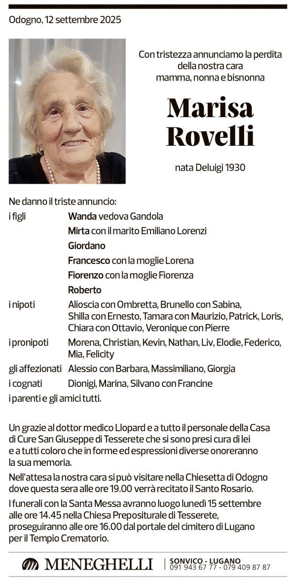 Annuncio funebre Marisa Rovelli