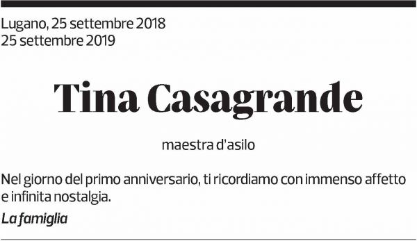 Annuncio funebre Tina Casagrande