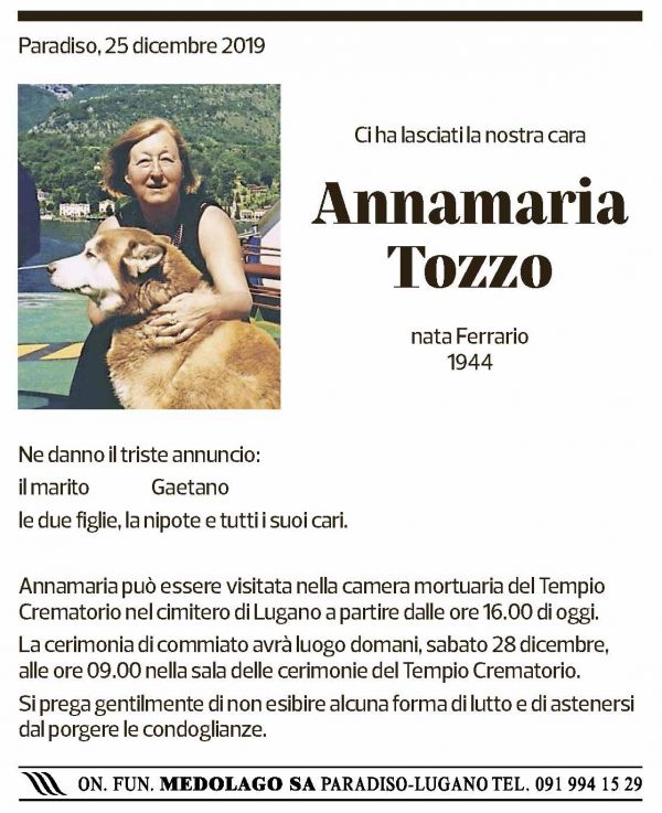 Annuncio funebre Annamaria Tozzo