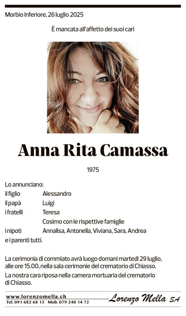 Annuncio funebre Anna Rita Camassa