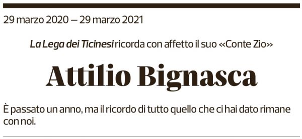 Annuncio funebre Attilio Bignasca