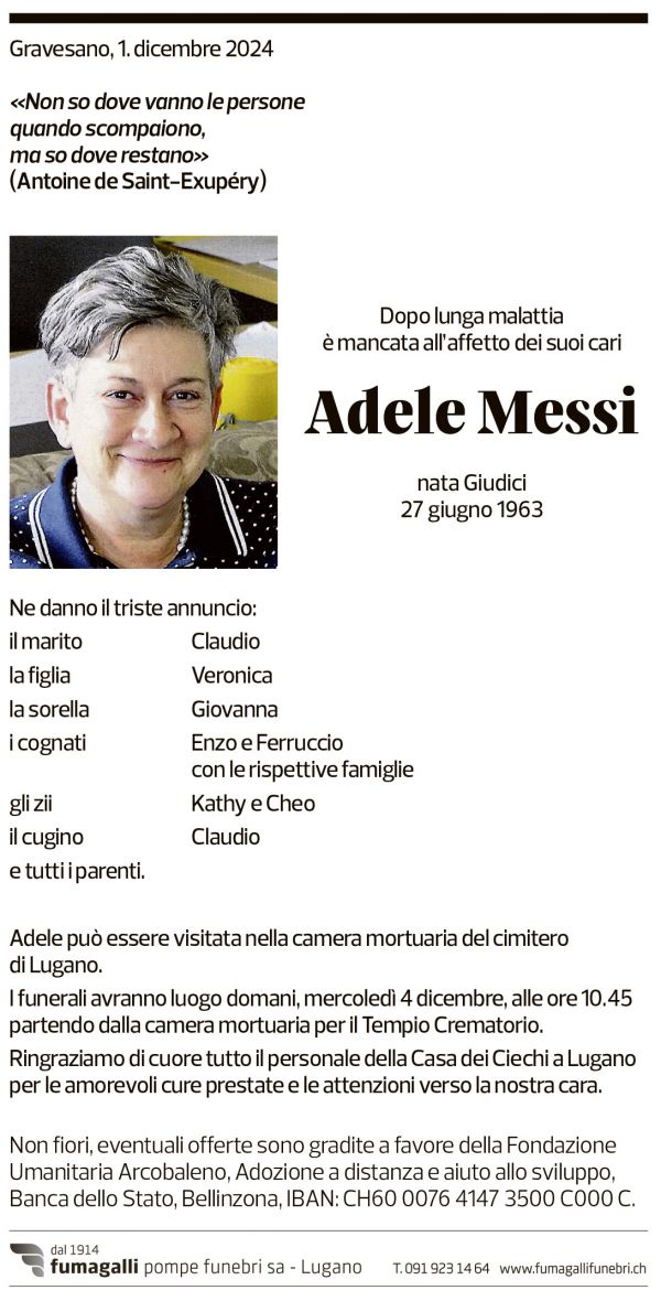 Annuncio funebre Adele Messi