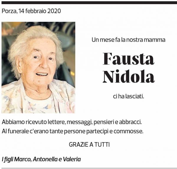 Annuncio funebre Fausto Nidola