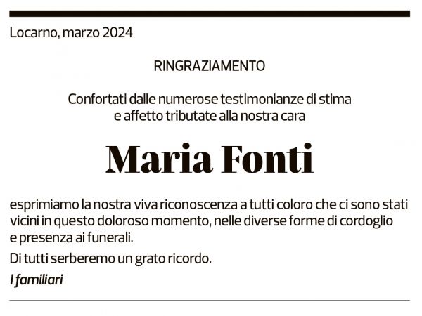 Annuncio funebre Maria Fonti