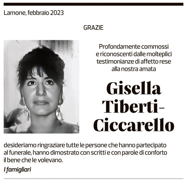 Annuncio funebre Gisella Tiberti-ciccarello