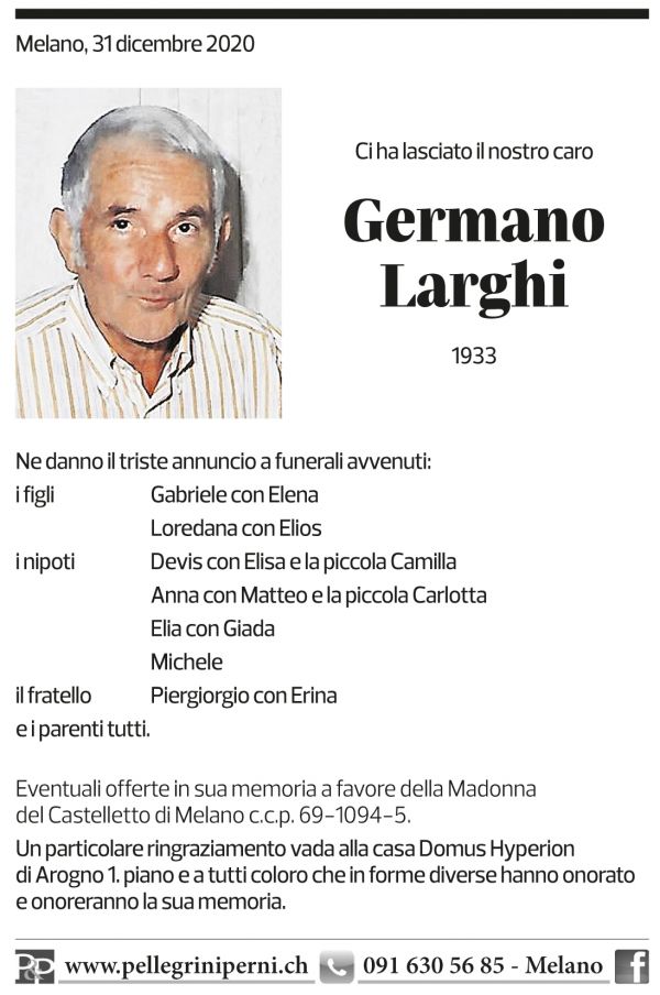 Annuncio funebre Germano Larghi