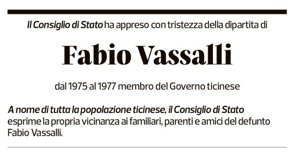 Annuncio funebre Fabio Vassalli