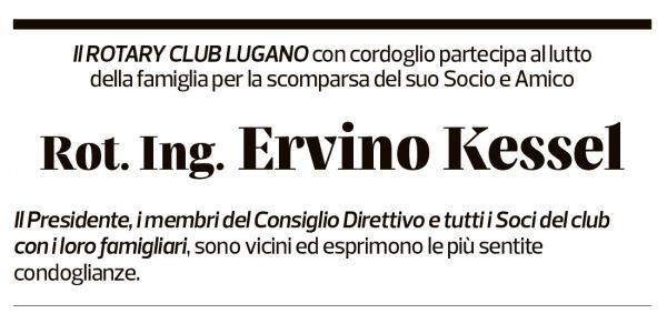 Annuncio funebre Ervino Kessel