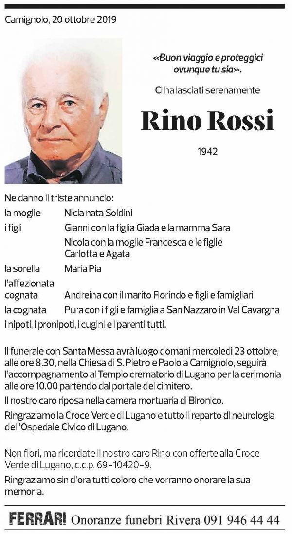 Annuncio funebre Rino Rossi