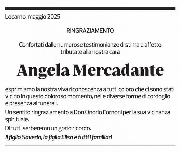 Annuncio funebre Angela Mercadante