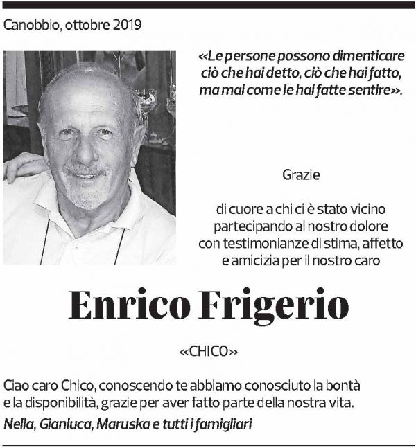 Annuncio funebre Enrico Frigerio