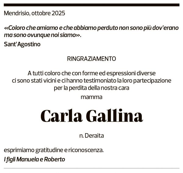 Annuncio funebre Carla Gallina