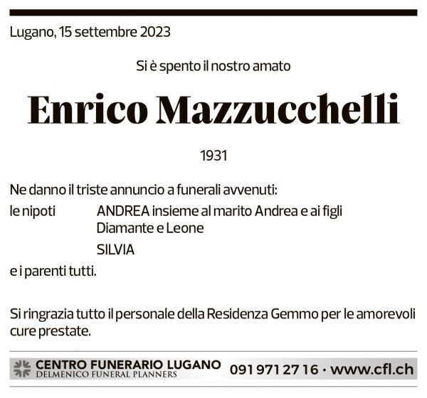 Annuncio funebre Enrico Mazzucchelli