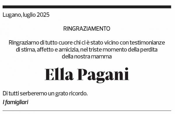 Annuncio funebre Ella Pagani