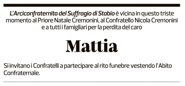 Annuncio funebre Mattia Cremonini