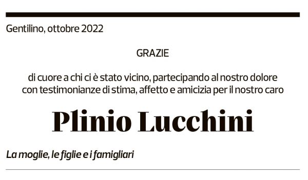 Annuncio funebre Plinio Lucchini