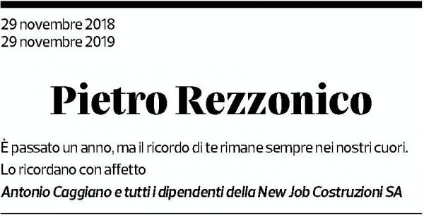 Annuncio funebre Pietro Rezzonico