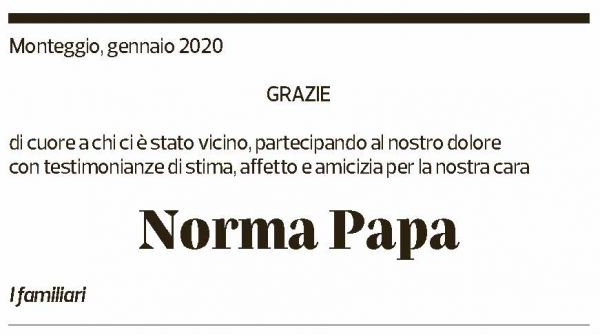 Annuncio funebre Norma Papa