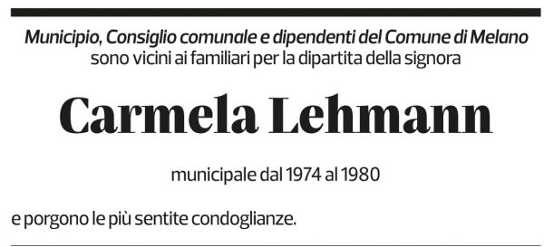 Annuncio funebre Carmela Lehmann
