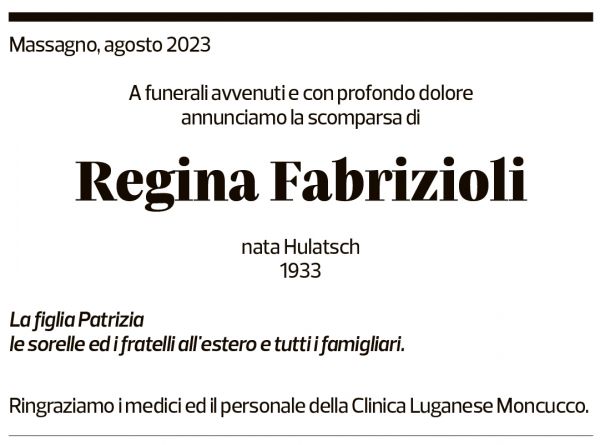 Annuncio funebre Regina Fabrizioli