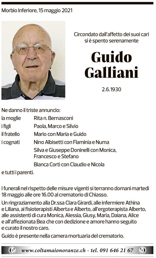 Annuncio funebre Guido Galliani