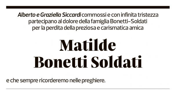 Annuncio funebre Matilde Bonetti Soldati